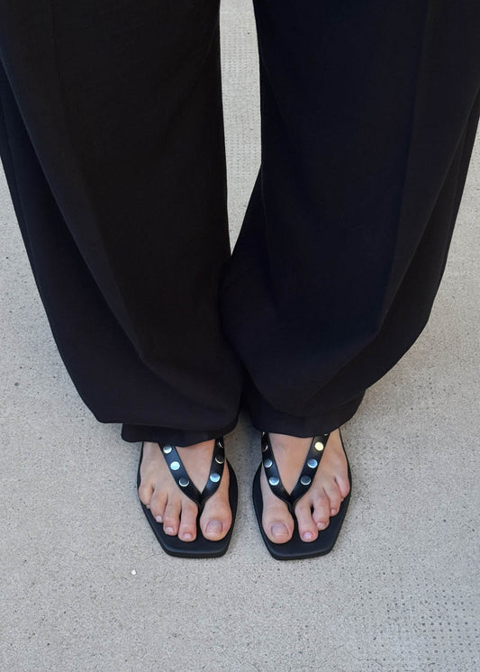 Ola Studs Black Leather Sandals