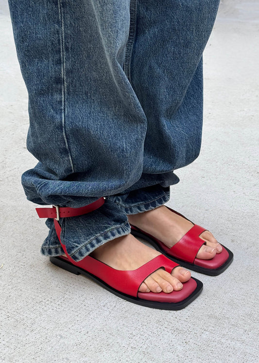 Tebas Red Leather Sandals