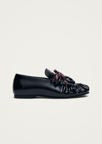 Aven Lace Black Leather Loafers