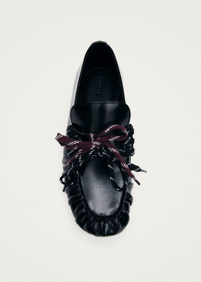 Aven Lace Black Leather Loafers
