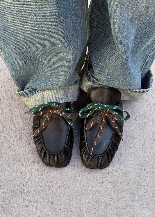 Aven Lace Vintage Effect Brown Leather Loafers