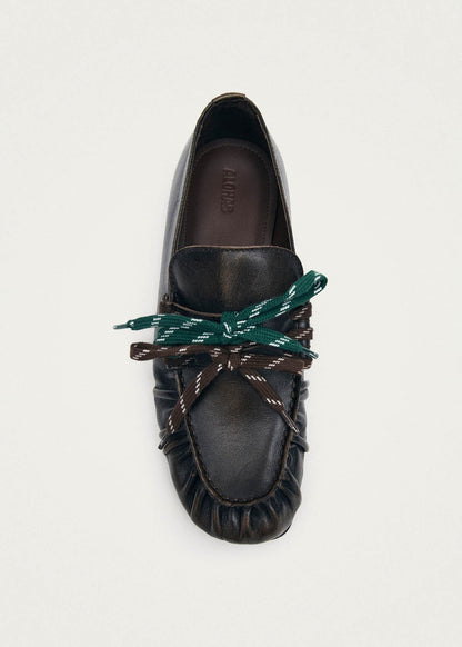 Aven Lace Vintage Effect Brown Leather Loafers