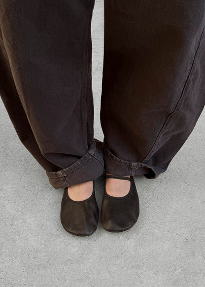 Naira Barefoot Vintage Effect Brown Leather Ballet Flats