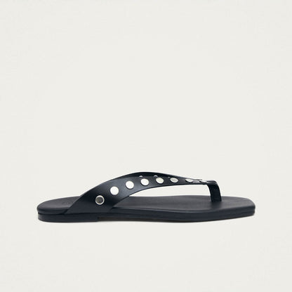 Ola Studs Black Leather Sandals