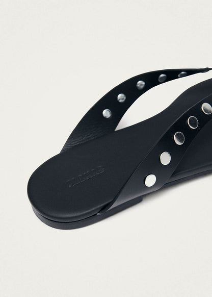 Ola Studs Black Leather Sandals