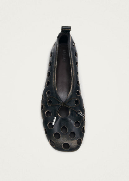 Rosalind Cut Out Vintage Effect Brown Leather Ballet Flats