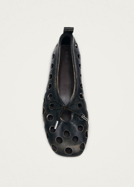 Rosalind Cut Out Vintage Effect Brown Leather Ballet Flats