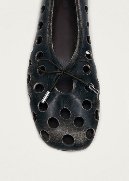 Rosalind Cut Out Vintage Effect Brown Leather Ballet Flats