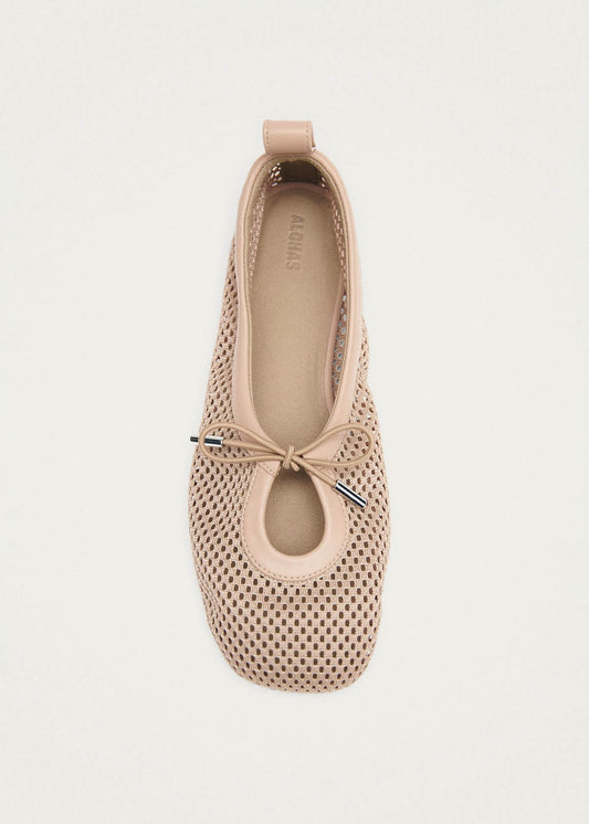 Rosalind Mesh Beige Leather Ballet Flats