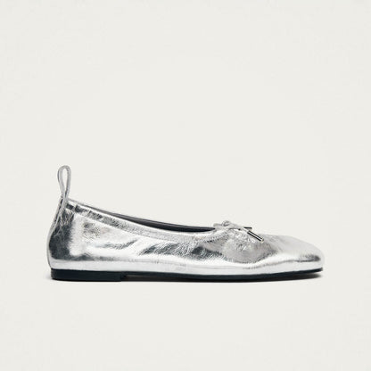 Rosalind Shimmer Silver Leather Ballet Flats