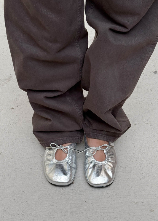Rosalind Shimmer Silver Leather Ballet Flats