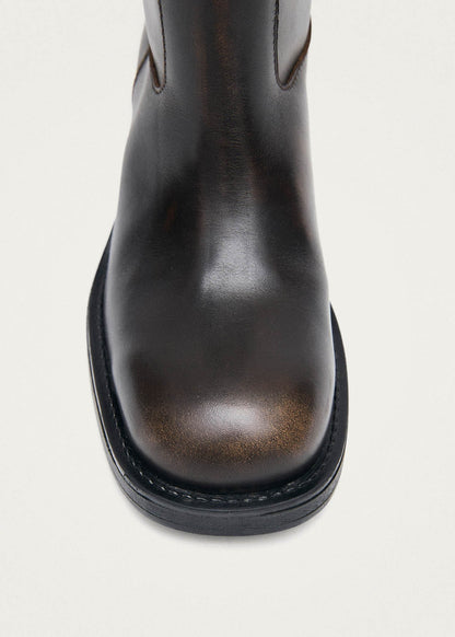 Sajan Vintage Effect Dark Brown Leather Boots