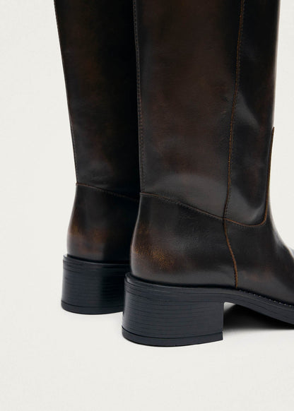 Sajan Vintage Effect Dark Brown Leather Boots