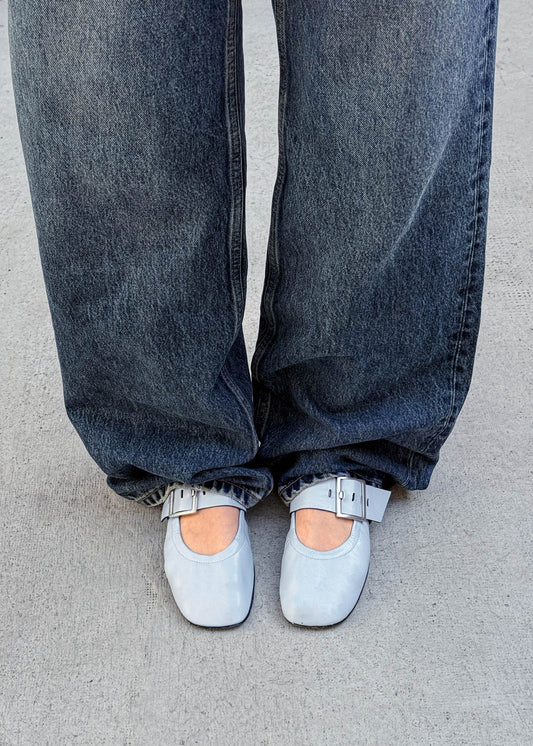 Sarea Blue Leather Ballet Flats