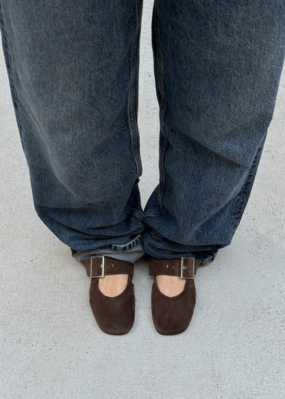 Sarea Suede Brown Leather Ballet Flats