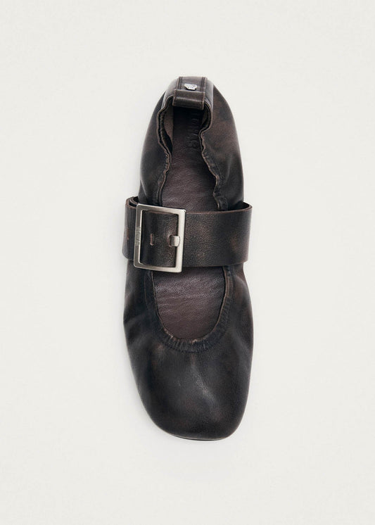 Sarea Vintage Effect Brown Leather Ballet Flats