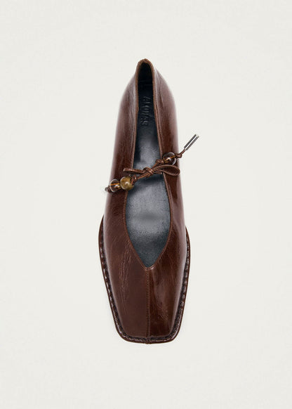 Sway Beads Rift Brown Leather Ballet Flats